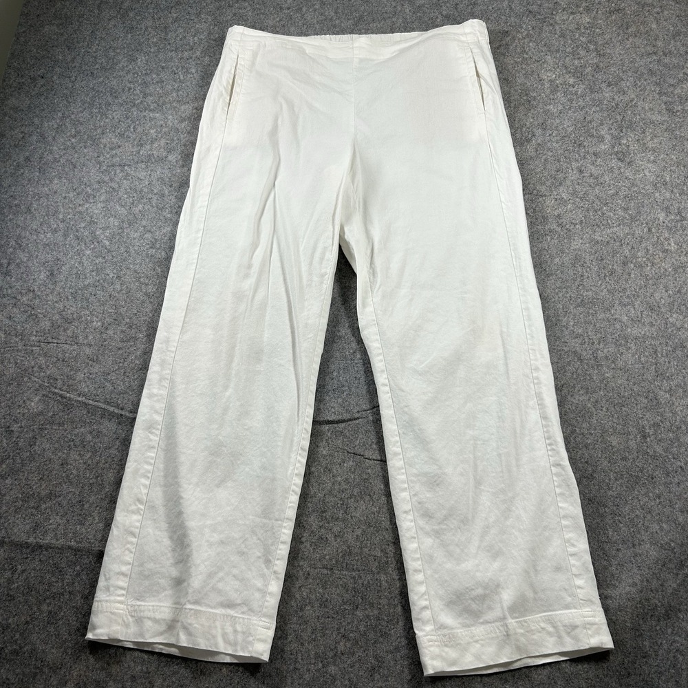 J.Jill 100% Linen Wide Leg Crop Pant Womens 14P Natural Beige Coastal Minimalist